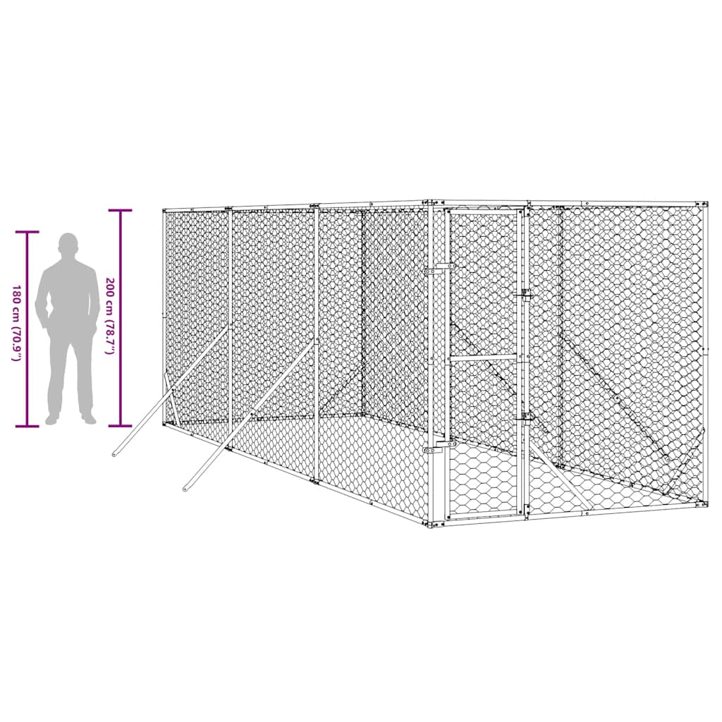 Κλουβί Σκύλου Εξωτερ. Χώρου Ασημί 2x6x2 μ. Γαλβανισμένο Ατσάλι