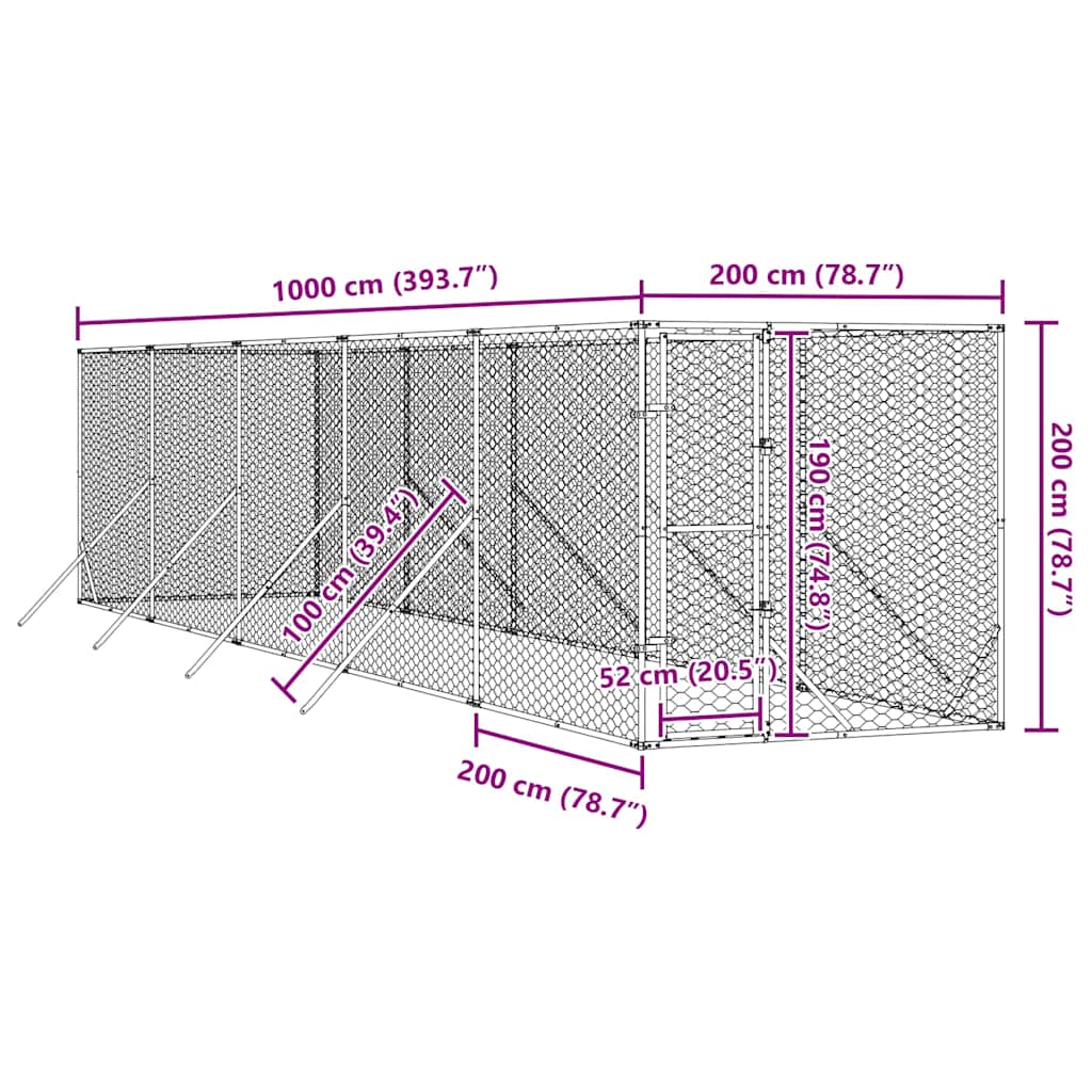 Κλουβί Σκύλου Εξωτερ. Χώρου Ασημί 2x10x2 μ. από Γαλβαν. Ατσάλι