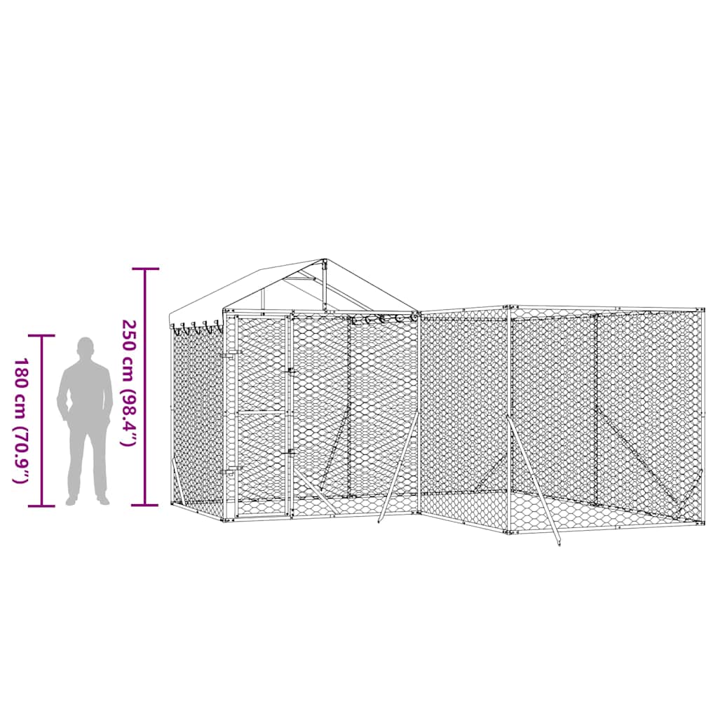 Κλουβί Σκύλου Εξ. Χώρου με Οροφή Ασημί 4x4x2,5 μ. Γαλβ. Ατσάλι