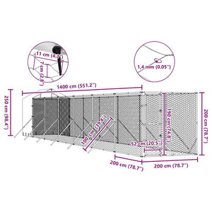 Κλουβί Σκύλου Εξ. Χώρου με Οροφή Ασημί 2x14x2,5 μ. Γαλβ. Ατσάλι