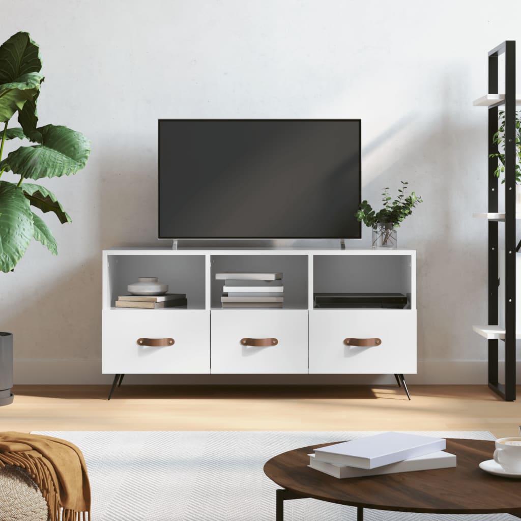Έπιπλο Τηλεόρασης Γυαλ. Λευκό 102x36x50 εκ. Επεξεργασμένο Ξύλο - Pakobazaar