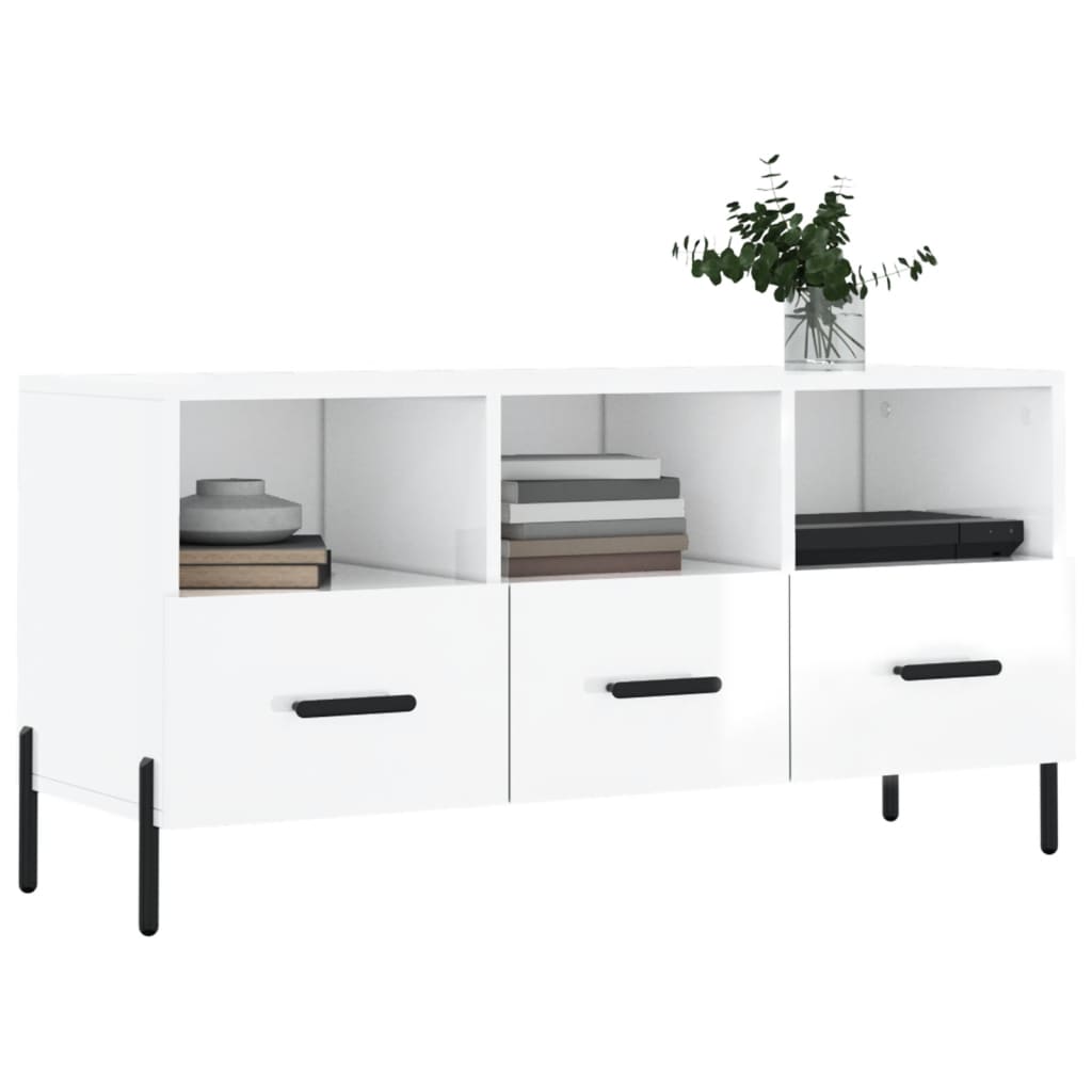 Έπιπλο Τηλεόρασης Γυαλ. Λευκό 102x36x50 εκ. Επεξεργασμένο Ξύλο - Pakobazaar