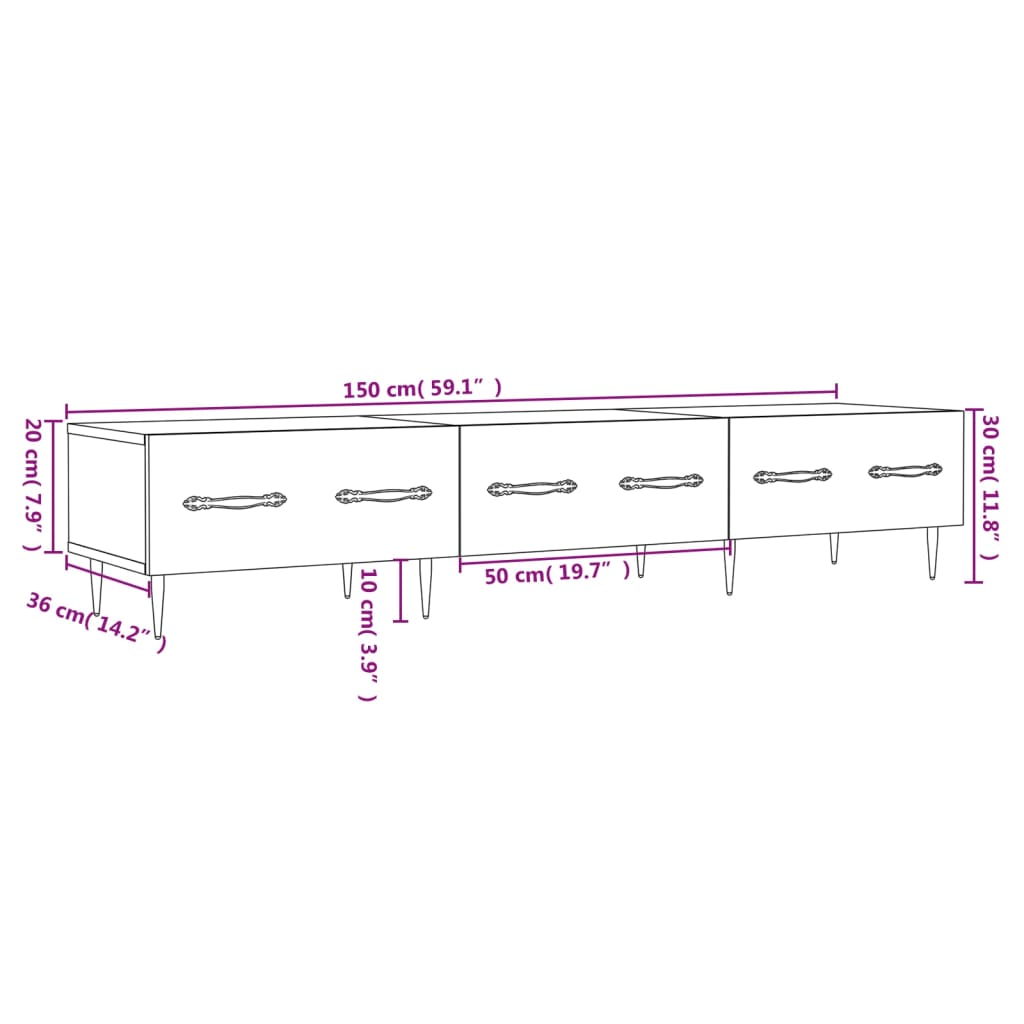 Έπιπλο Τηλεόρασης Μαύρο 150 x 36 x 30 εκ. Επεξεργασμένο Ξύλο