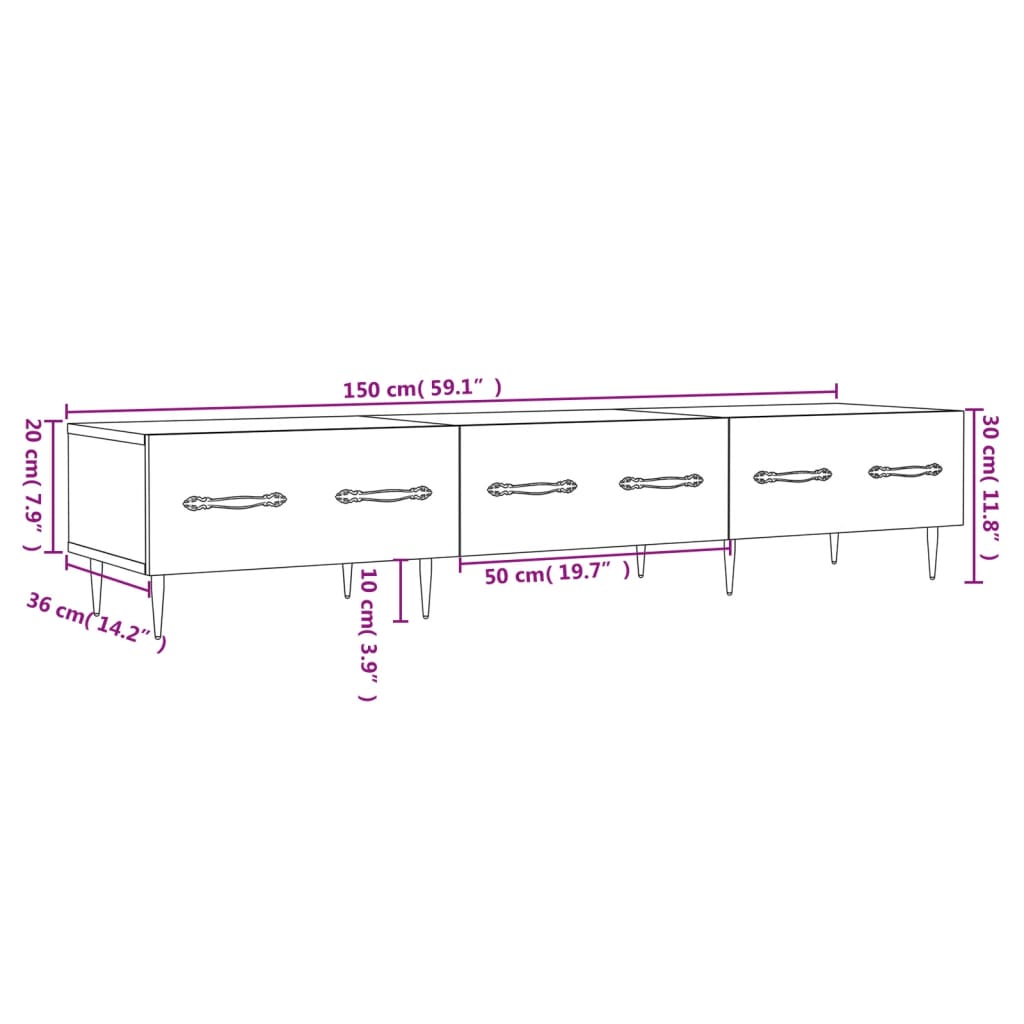 Έπιπλο Τηλεόρασης Γυαλ. Λευκό 150x36x30 εκ. Επεξεργασμένο Ξύλο