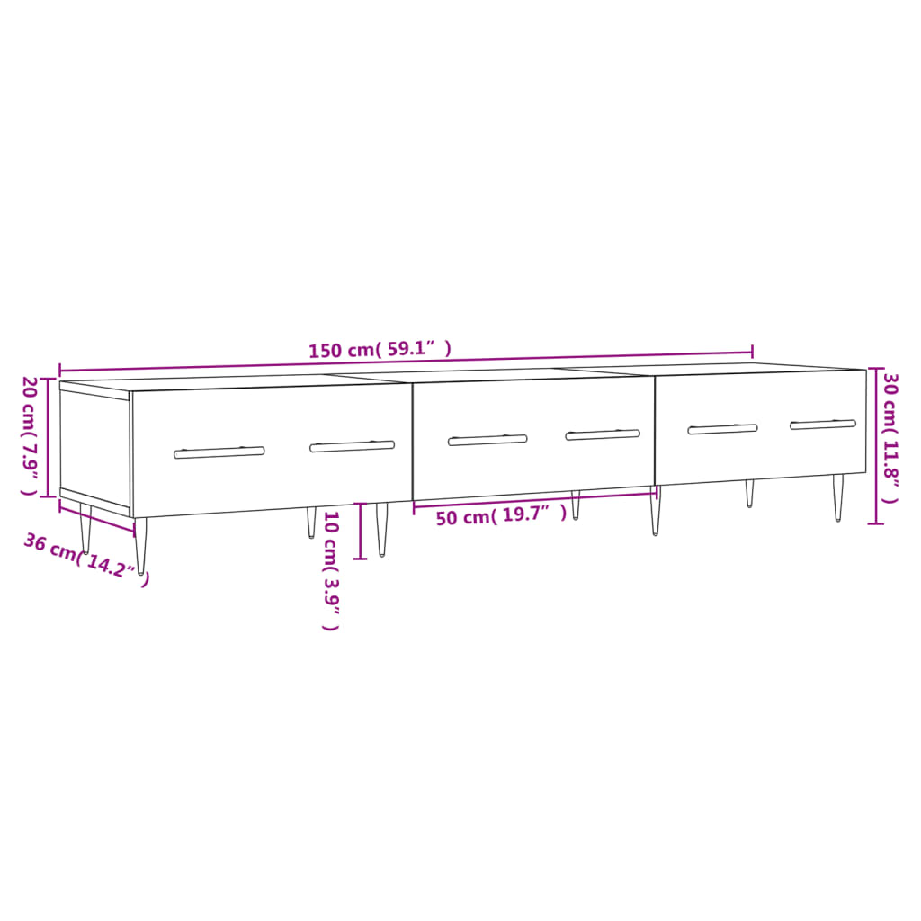 Έπιπλο Τηλεόρασης Λευκό 150x36x30 εκ. από Επεξεργασμένο Ξύλο - Pakobazaar