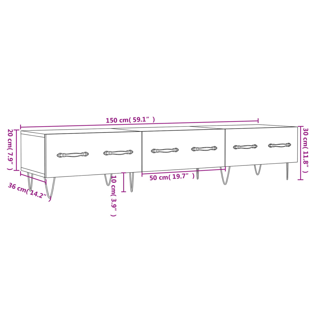 Έπιπλο Τηλεόρασης Γυαλ. Λευκό 150x36x30 εκ. Επεξεργασμένο Ξύλο
