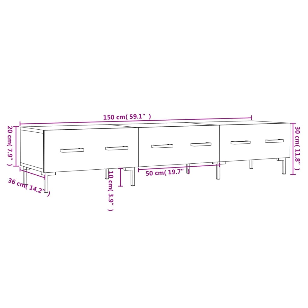 Έπιπλο Τηλεόρασης Μαύρο 150x36x30 εκ. από Επεξεργασμένο Ξύλο - Pakobazaar