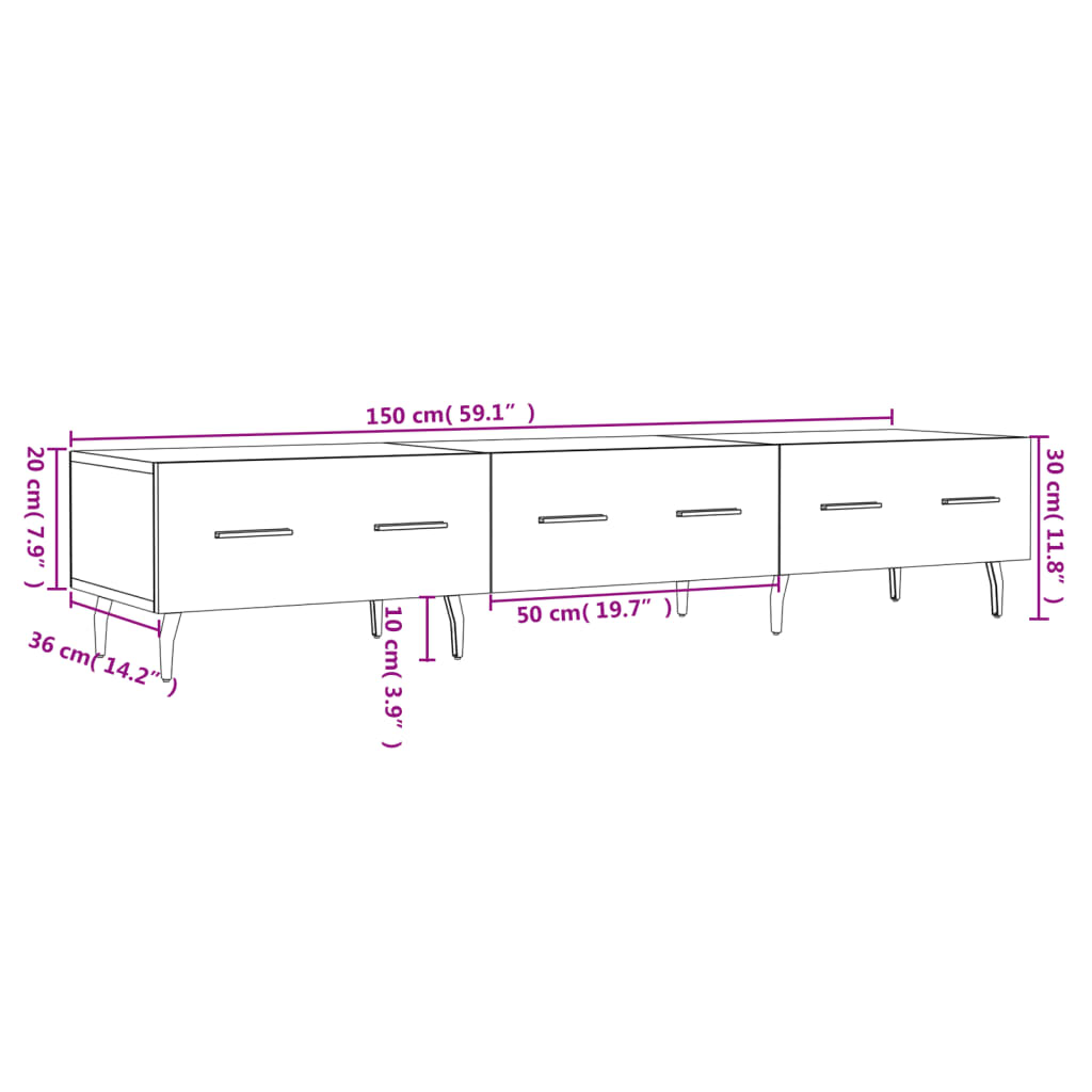 Έπιπλο Τηλεόρασης Καφέ Δρυς 150x36x30 εκ. Επεξ. Ξύλο