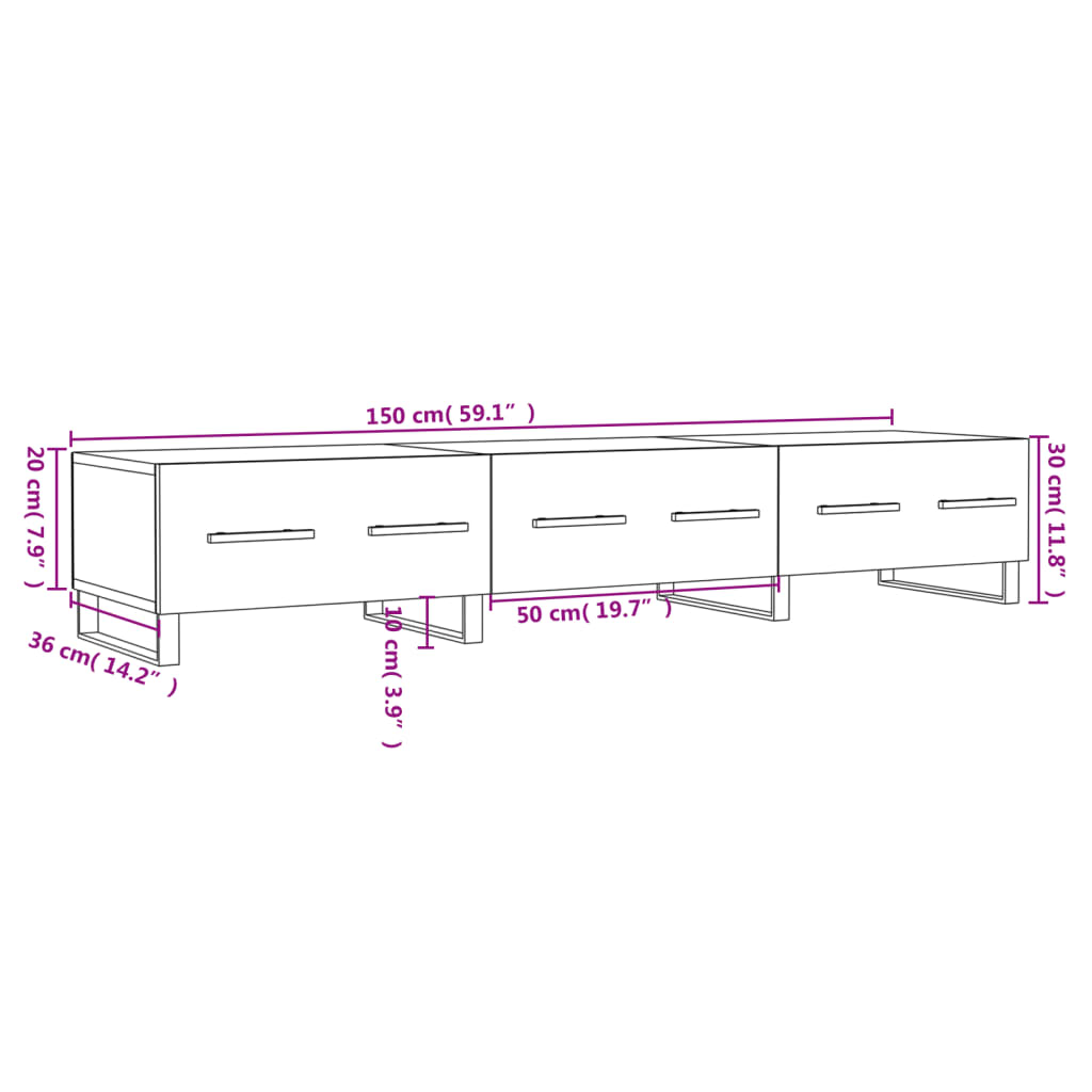 Έπιπλο Τηλεόρασης Γυαλ. Λευκό 150x36x30 εκ. Επεξεργασμένο Ξύλο - Pakobazaar
