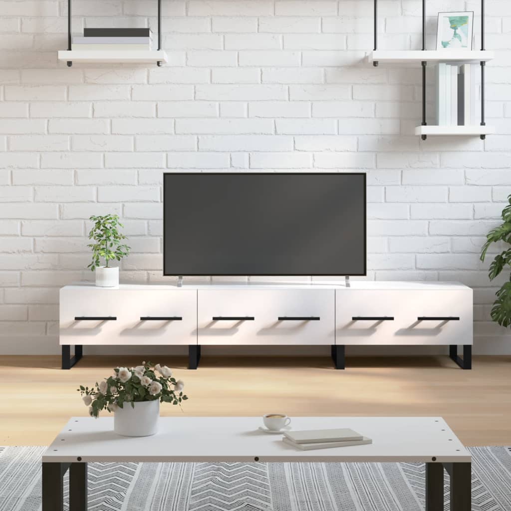 Έπιπλο Τηλεόρασης Γυαλ. Λευκό 150x36x30 εκ. Επεξεργασμένο Ξύλο - Pakobazaar