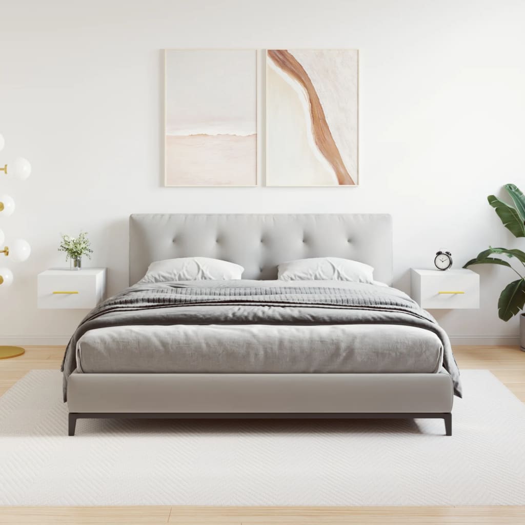 Κομοδίνα Επιτοίχια 2 τεμ. Λευκά 35x35x20 εκ. - Pakobazaar