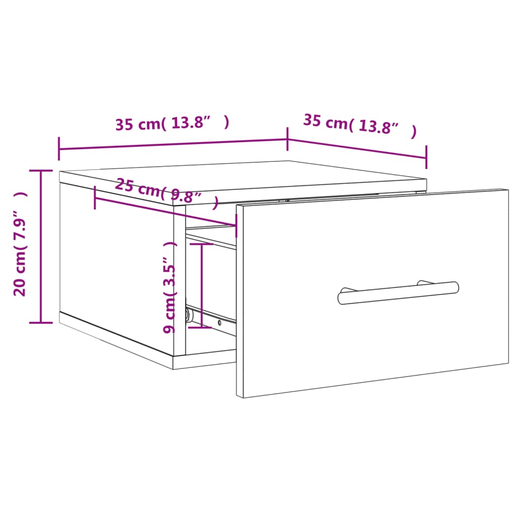 Κομοδίνο Επιτοίχιο Γυαλιστερό Λευκό 35 x 35 x 20 εκ.