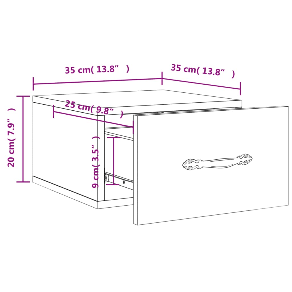 Κομοδίνο Επιτοίχιο Μαύρα 35 x 35 x 20 εκ.