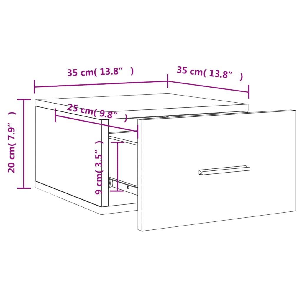 Κομοδίνο Επιτοίχιο Καφέ Δρυς 35 x 35 x 20 εκ.