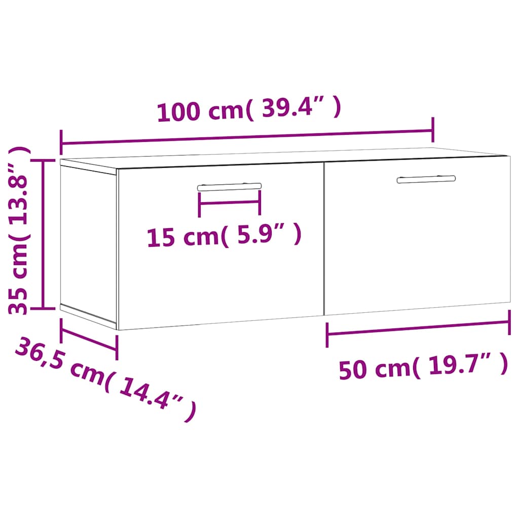 Ντουλάπι Τοίχου Γυαλ. Λευκό 100 x 36,5 x 35 εκ. Επεξεργ. Ξύλο