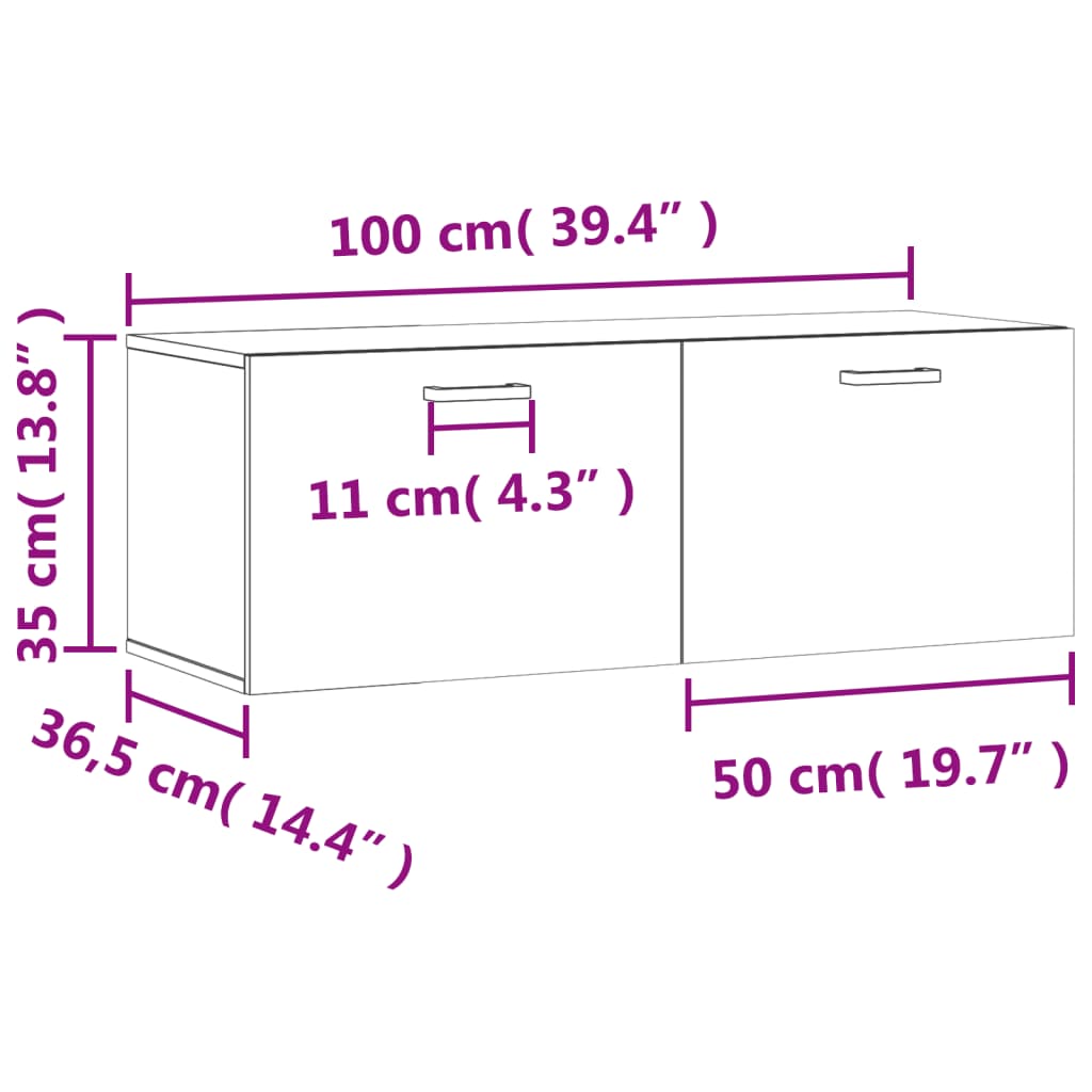 Ντουλάπι Τοίχου Γυαλ. Λευκό 100 x 36,5 x 35 εκ. Επεξεργ. Ξύλο