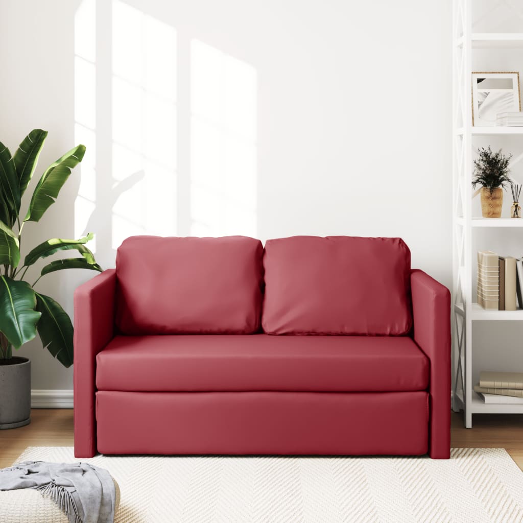 Καναπές-Κρεβάτι Δαπέδου 2σε 1 Μπορντό 112x174x55εκ. Συνθ. Δέρμα