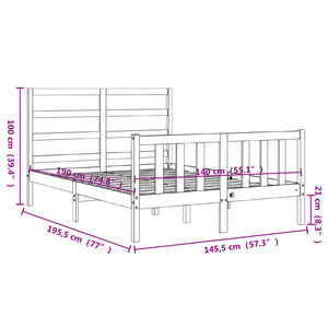 Πλαίσιο Κρεβατιού με Κεφαλάρι Γκρι 140 x 190 εκ. από Μασίφ Ξύλο