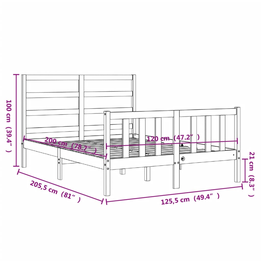 Πλαίσιο Κρεβατιού με Κεφαλάρι Μελί 120x200 εκ. Μασίφ Ξύλο - Pakobazaar