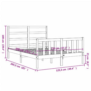 Πλαίσιο Κρεβατιού με Κεφαλάρι Μελί 120x200 εκ. Μασίφ Ξύλο - Pakobazaar