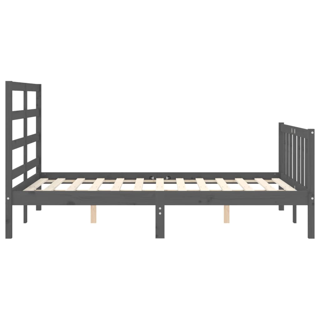 Πλαίσιο Κρεβατιού με Κεφαλάρι Γκρι 140x200 εκ. από Μασίφ Ξύλο