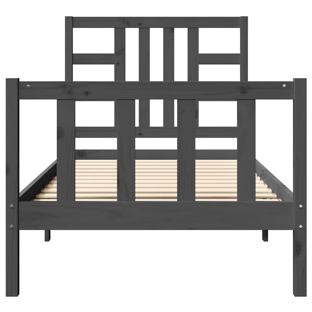 Πλαίσιο Κρεβατιού με Κεφαλάρι Γκρι 90 x 190 εκ. από Μασίφ Ξύλο - Pakobazaar