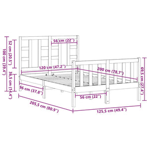 Πλαίσιο Κρεβατιού με Κεφαλάρι Μελί 120x200 εκ. Μασίφ Ξύλο - Pakobazaar