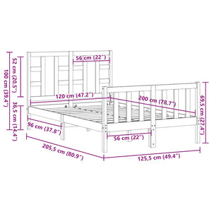 Πλαίσιο Κρεβατιού με Κεφαλάρι Μαύρο 120x200 εκ. Μασίφ Ξύλο