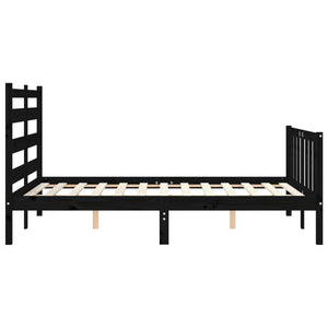 Πλαίσιο Κρεβατιού με Κεφαλάρι Μαύρο από Μασίφ Ξύλο Double