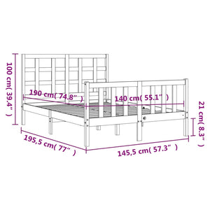 Πλαίσιο Κρεβατιού με Κεφαλάρι Καφέ Μελί 140x190 εκ. Μασίφ Ξύλο