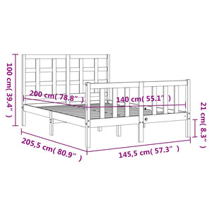 Πλαίσιο Κρεβατιού με Κεφαλάρι Μαύρο 140x200 εκ. Μασίφ Ξύλο