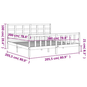 Πλαίσιο Κρεβατιού με Κεφαλάρι Γκρι 200x200 εκ. Μασίφ Ξύλο - Pakobazaar