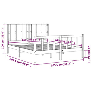 Πλαίσιο Κρεβατιού με Κεφαλάρι Μαύρο 160 x 200 εκ. Μασίφ Ξύλο