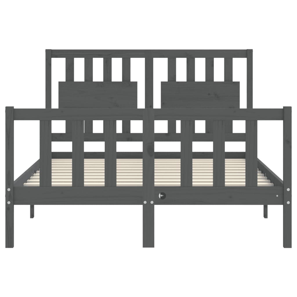 Πλαίσιο Κρεβατιού με Κεφαλάρι Γκρι 140 x 190 εκ. από Μασίφ Ξύλο