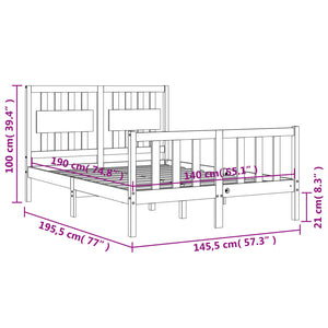 Πλαίσιο Κρεβατιού με Κεφαλάρι Μαύρο 140x190 εκ. Μασίφ Ξύλο - Pakobazaar