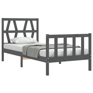 Πλαίσιο Κρεβατιού με Κεφαλάρι Γκρι από Μασίφ Ξύλο Single