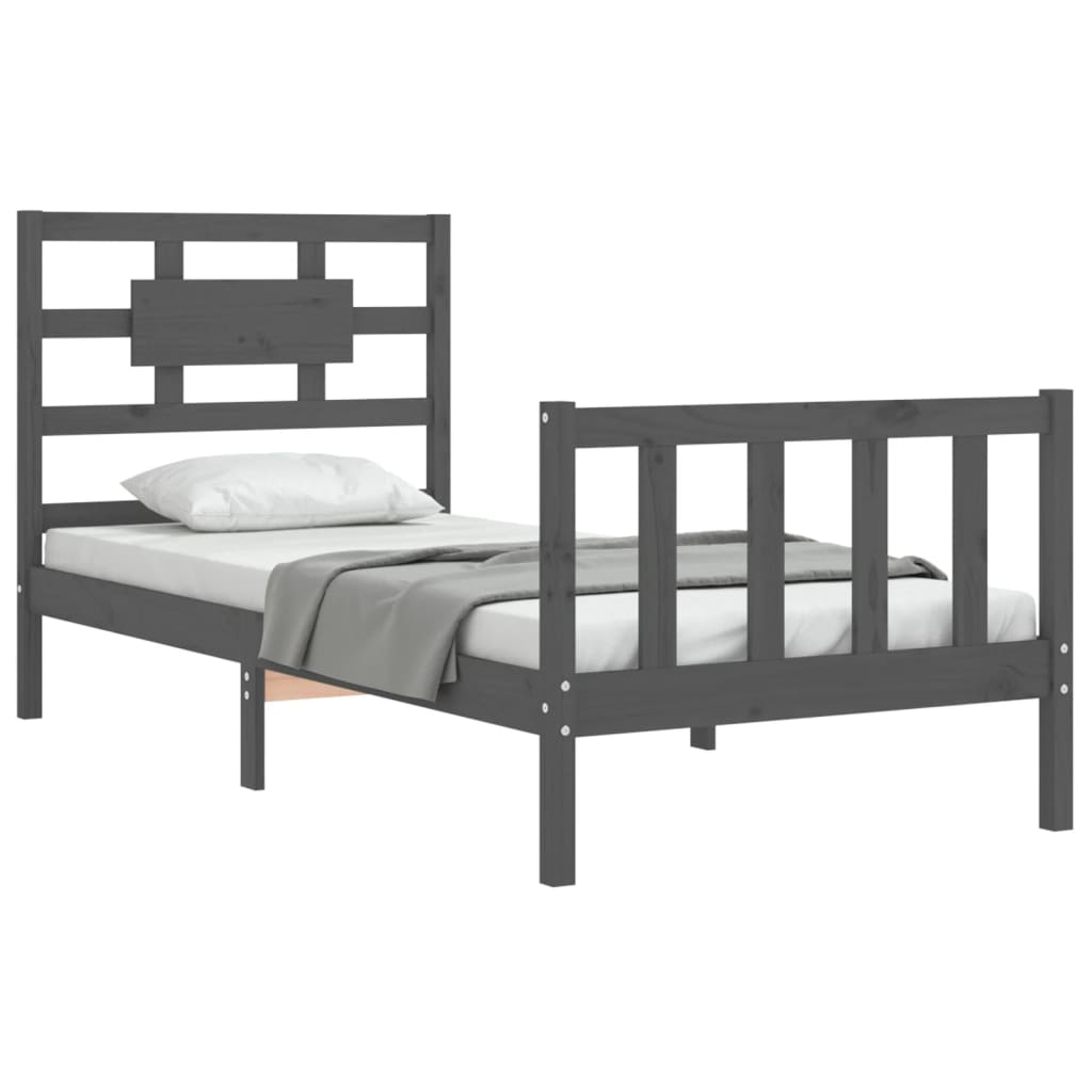 Πλαίσιο Κρεβατιού με Κεφαλάρι Γκρι 90x200 εκ Μασίφ Ξύλο