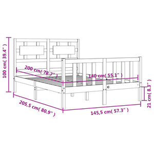 Πλαίσιο Κρεβατιού με Κεφαλάρι Γκρι 140x200 εκ. από Μασίφ Ξύλο