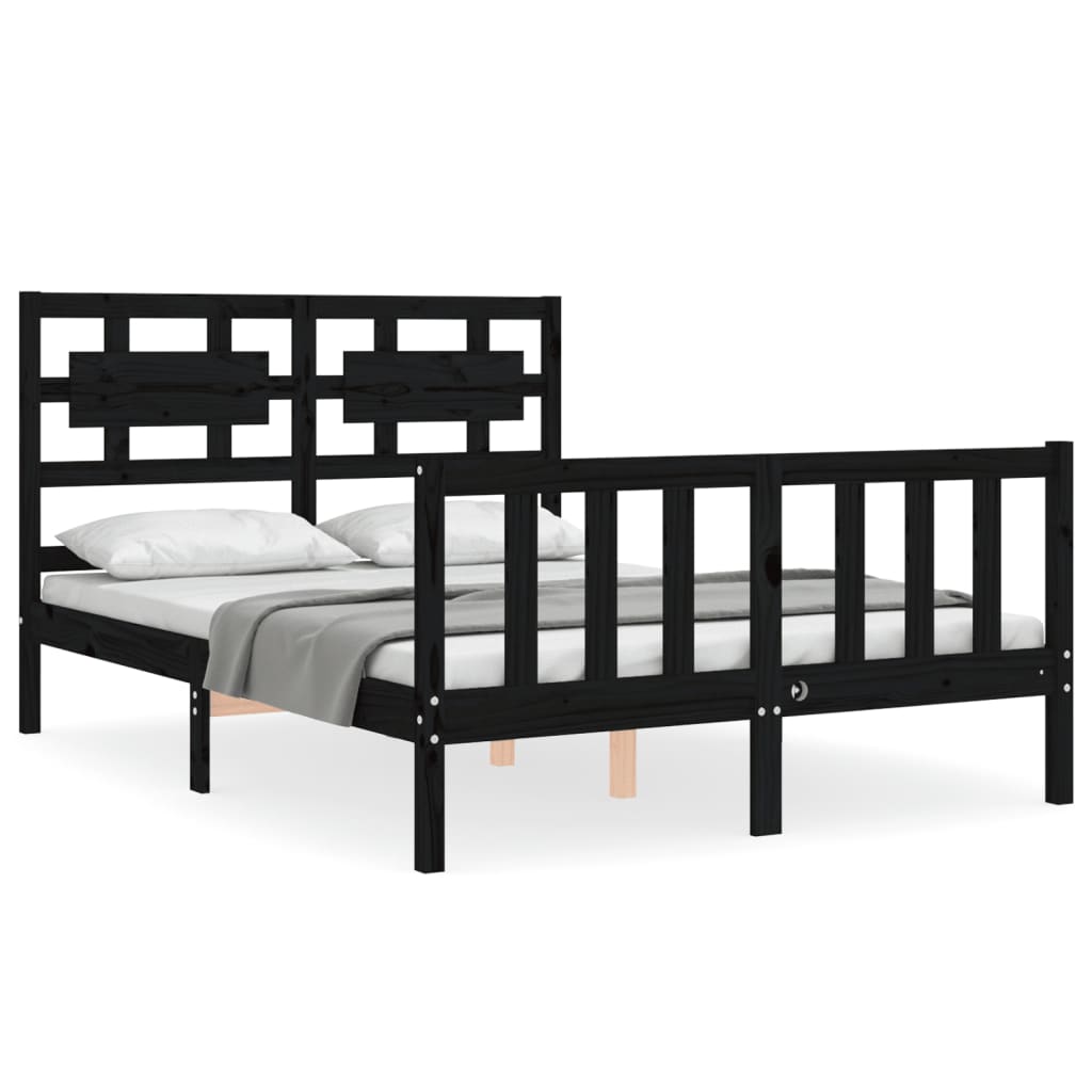 Πλαίσιο Κρεβατιού με Κεφαλάρι Μαύρο 140x200 εκ. Μασίφ Ξύλο