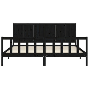 Πλαίσιο Κρεβατιού με Κεφαλάρι Μαύρο Μασίφ Ξύλο Super King Size