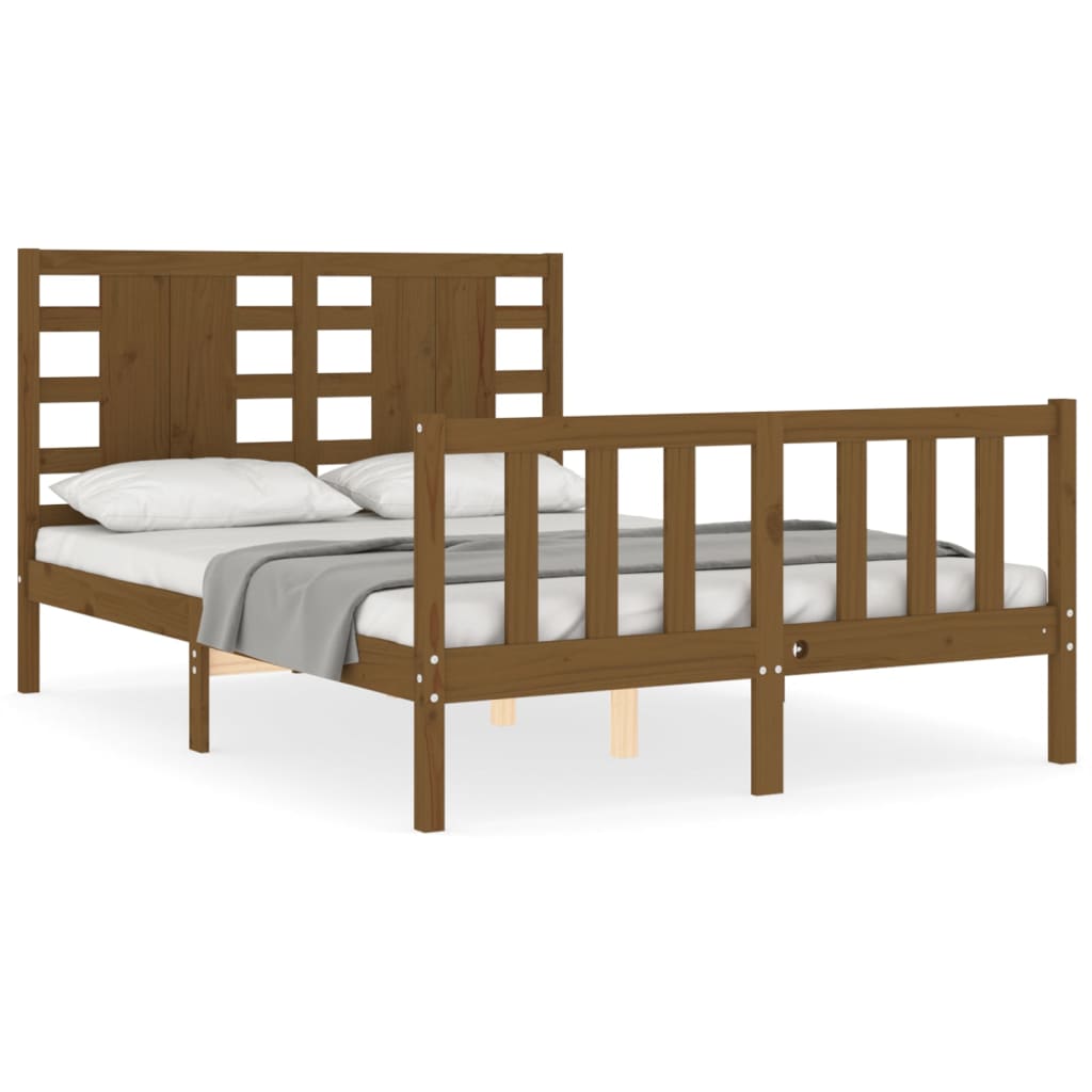 Πλαίσιο Κρεβατιού με Κεφαλάρι Καφέ Μελί 140x190 εκ. Μασίφ Ξύλο - Pakobazaar