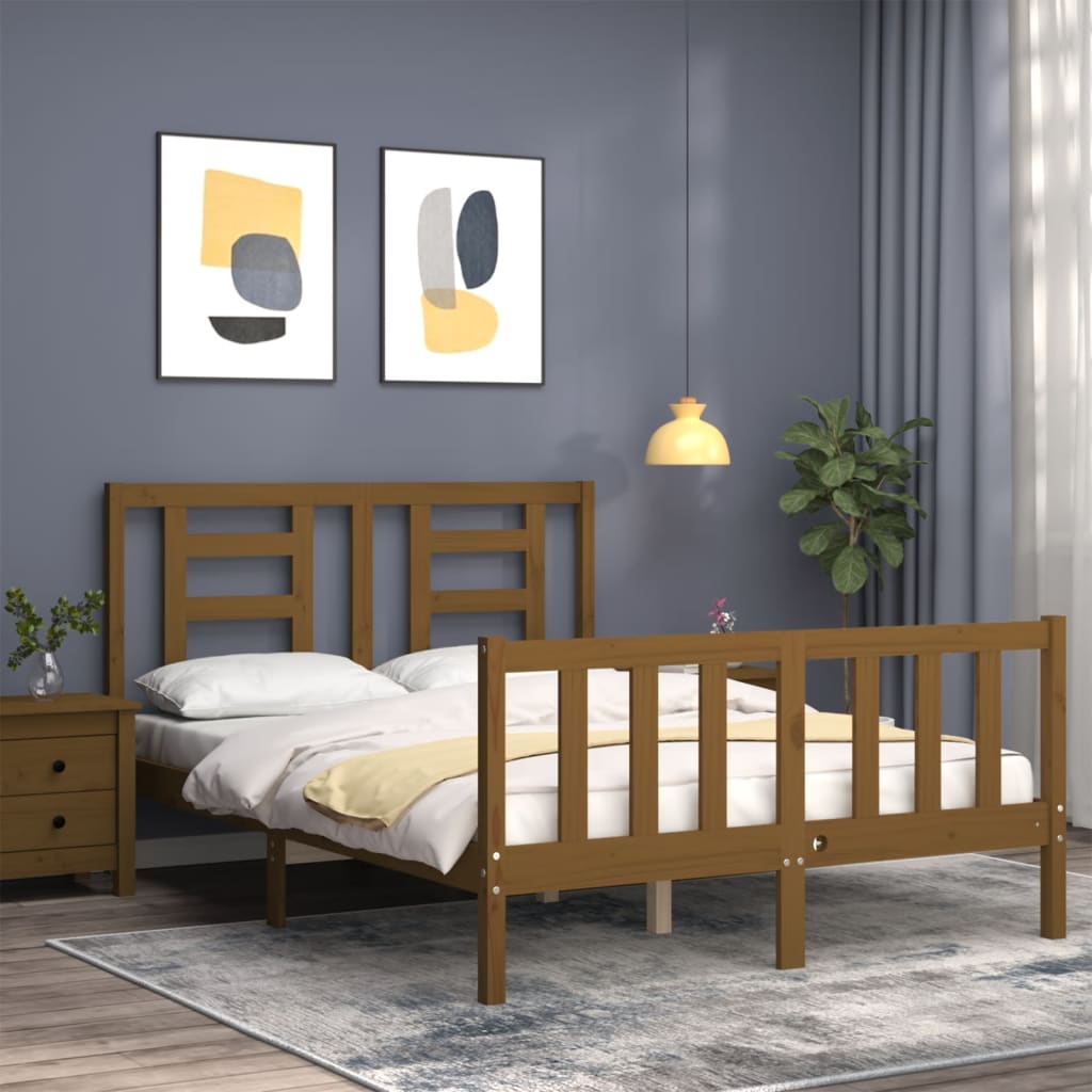 Πλαίσιο Κρεβατιού με Κεφαλάρι Μελί 140x200 εκ. Μασίφ Ξύλο - Pakobazaar