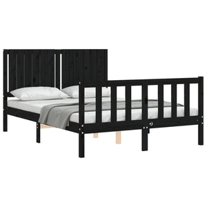 Πλαίσιο Κρεβατιού με Κεφαλάρι Μαύρο 140x190 εκ. Μασίφ Ξύλο