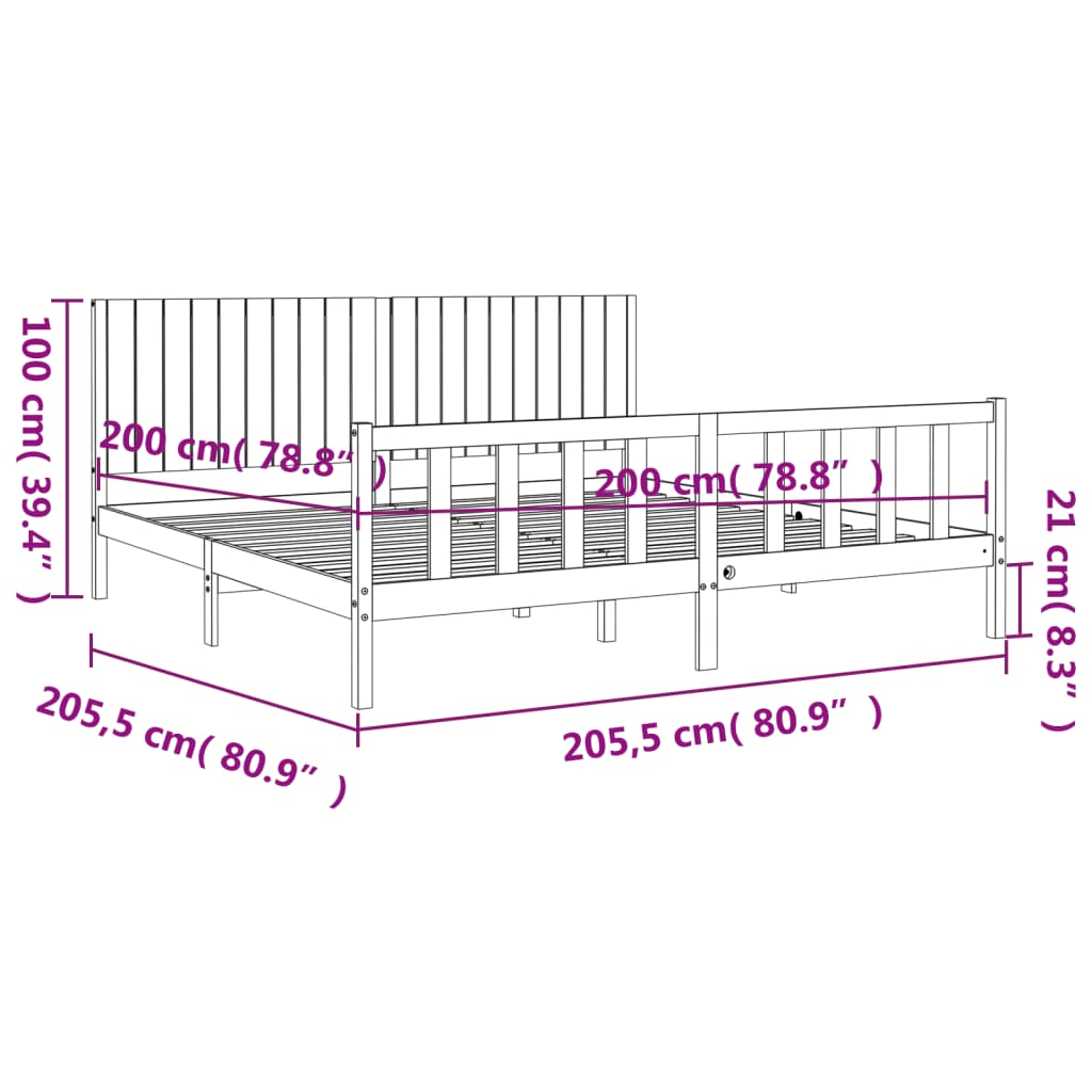Πλαίσιο Κρεβατιού με Κεφαλάρι Μελί 200x200 εκ. από Μασίφ Ξύλο - Pakobazaar