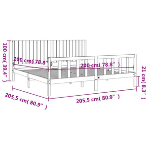 Πλαίσιο Κρεβατιού με Κεφαλάρι Μαύρο 200x200 εκ. Μασίφ Ξύλο
