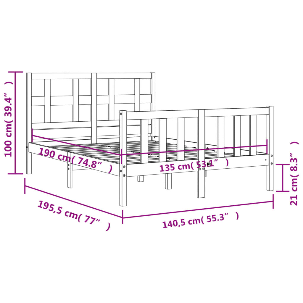 Πλαίσιο Κρεβατιού με Κεφαλάρι Μελί Μασίφ Ξύλο Double