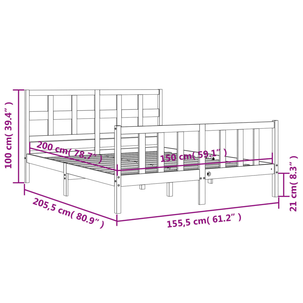 Πλαίσιο Κρεβατιού με Κεφαλάρι Μελί Μασίφ Ξύλο King Size