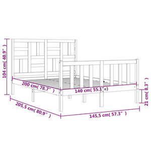 Πλαίσιο Κρεβατιού με Κεφαλάρι Γκρι 140x200 εκ. από Μασίφ Ξύλο - Pakobazaar