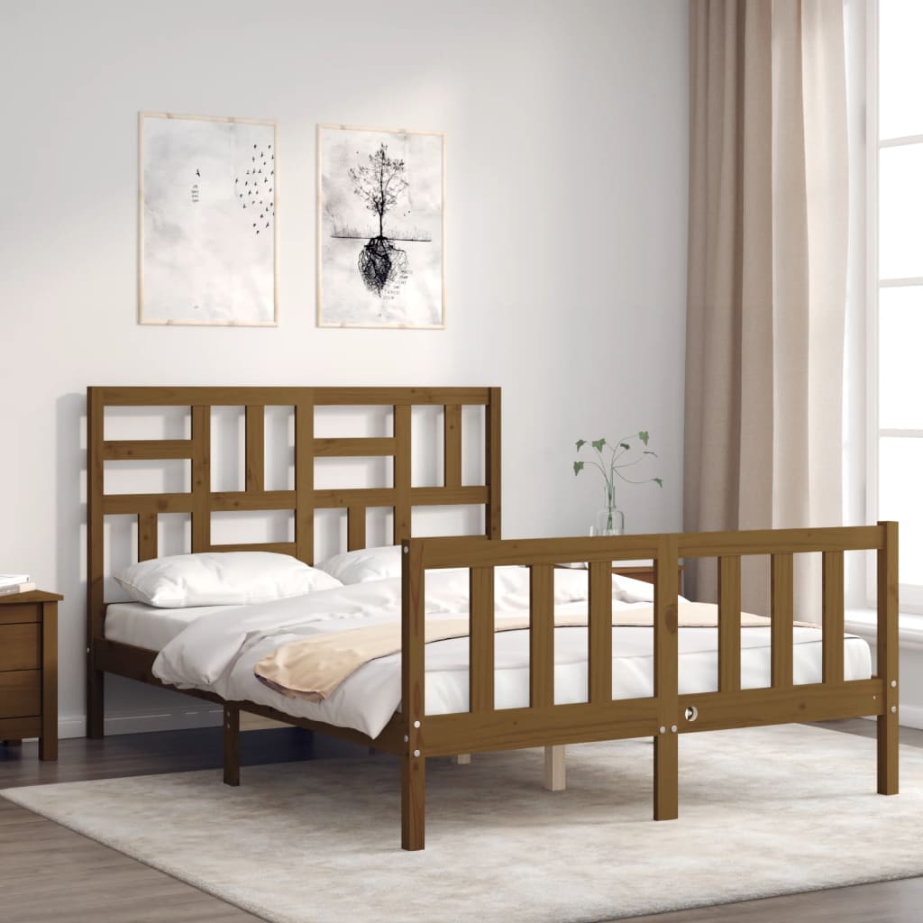 Πλαίσιο Κρεβατιού με Κεφαλάρι Μελί 140x200 εκ. Μασίφ Ξύλο