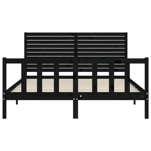 Πλαίσιο Κρεβατιού με Κεφαλάρι Μαύρο 160 x 200 εκ. Μασίφ Ξύλο